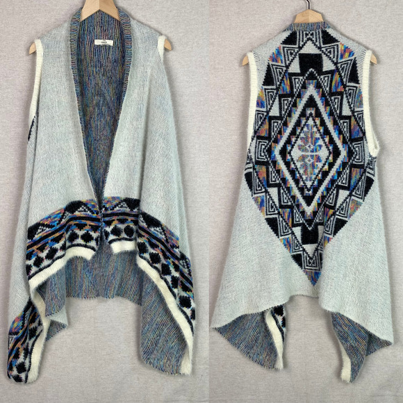 entro Sweaters - Entro Women Aztec Print Knit Cardigan Sweater Size L Open Front Boho Tribal Vest